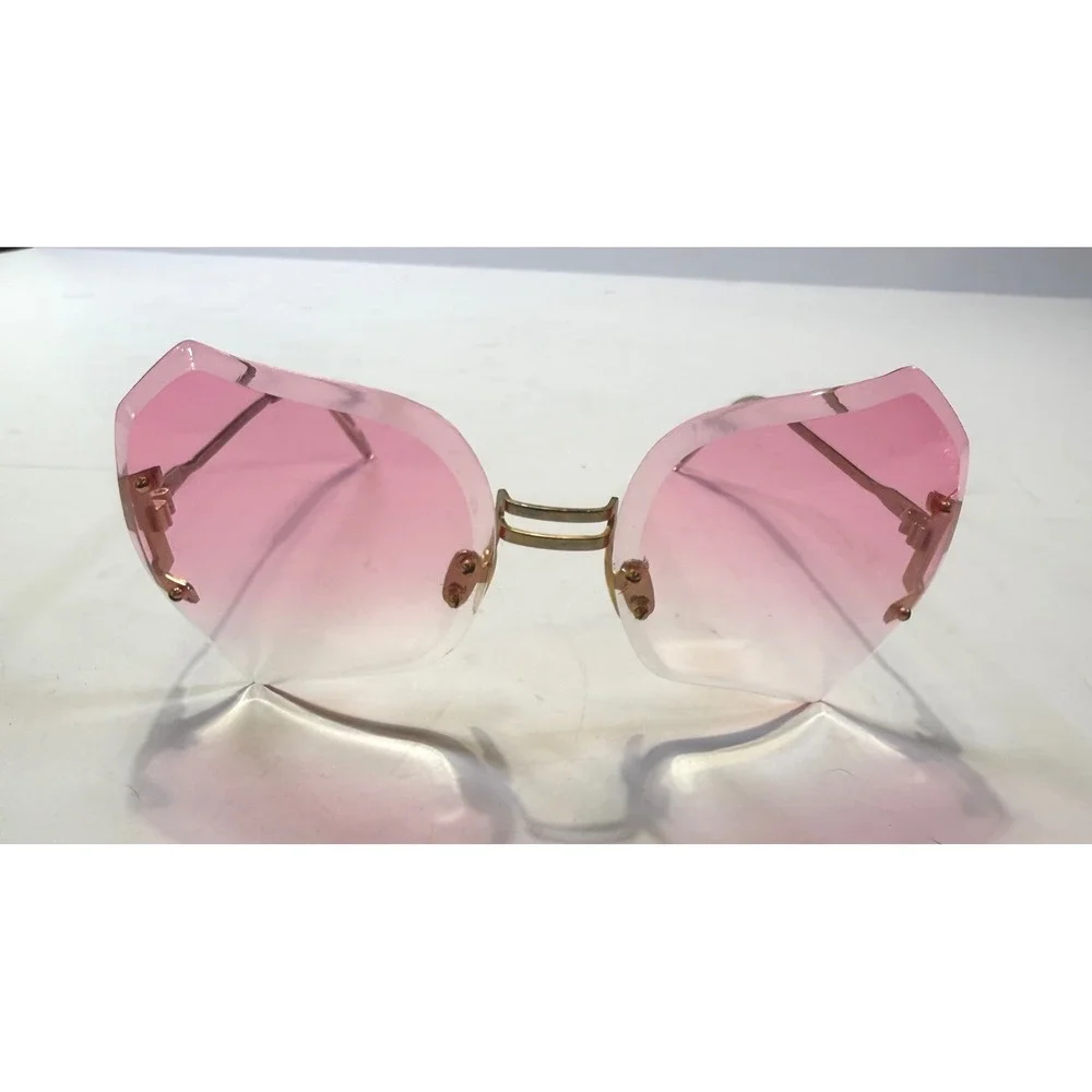 Vintage Rimless Pink Gradient Octagon Sunglasses Gold Metal Y2K Taiwan